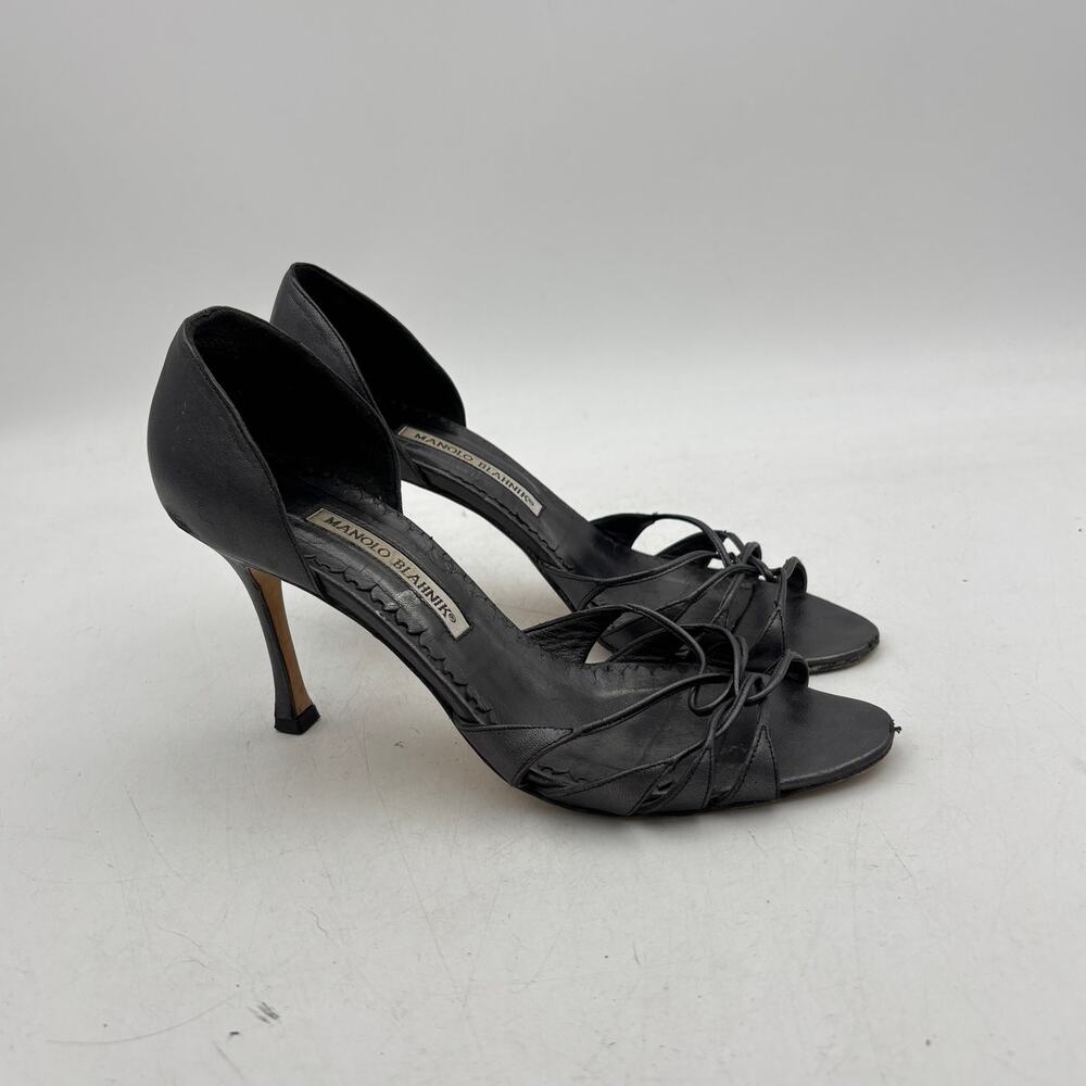 Manolo Blahnik Espinado Dorsay Open Toe Pumps Strappy Heels Women's 37.5